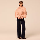 Pink Balloon Sleeve Smocked Linen Blouse - shopaleena