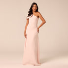 Pink Bow One-Shoulder Crepe Maxi Dress - shopaleena