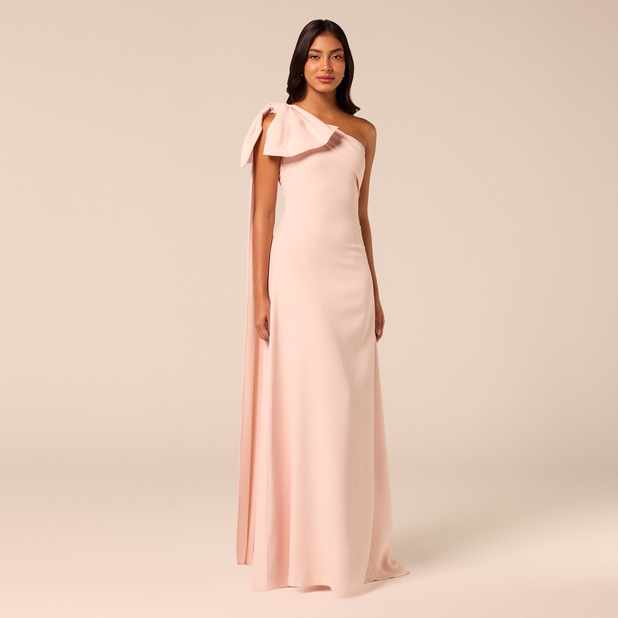 Pink Bow One-Shoulder Crepe Maxi Dress - shopaleena