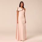 Pink Bow One-Shoulder Crepe Maxi Dress - shopaleena