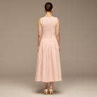 Pink Button - Front Linen Midi Dress - shopaleena