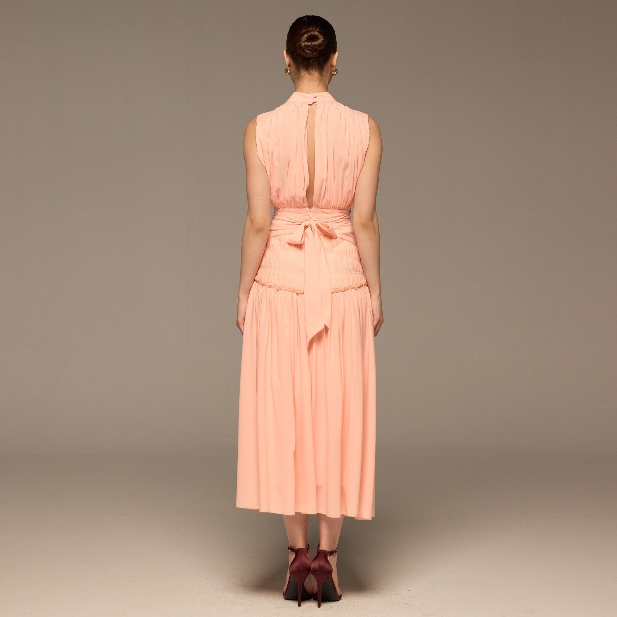 Pink Chiffon Midi Dress - shopaleena