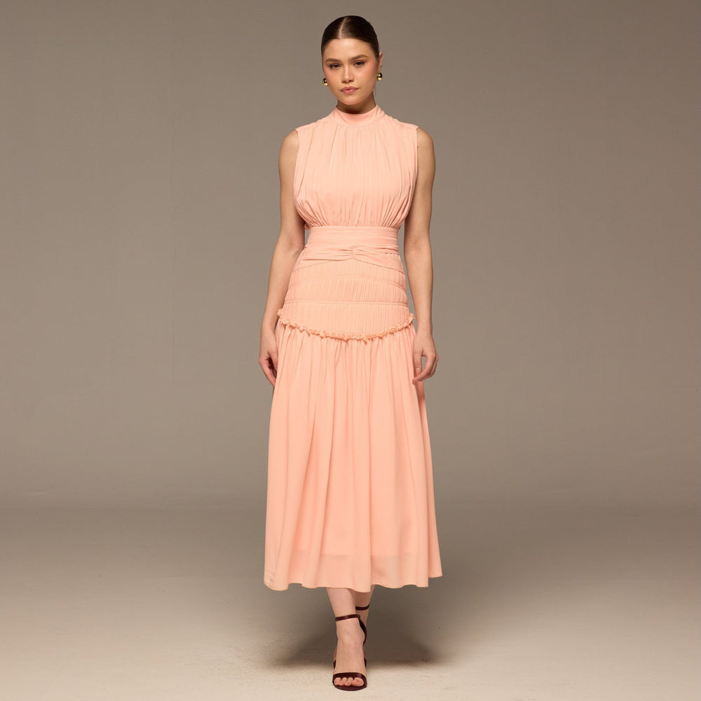 Pink Chiffon Midi Dress - shopaleena