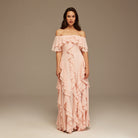 Pink Chiffon Off Shoulder Maxi Dress With Ruffles - shopaleena