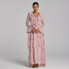 Pink Chiffon Ruffle Maxi Dress - shopaleena