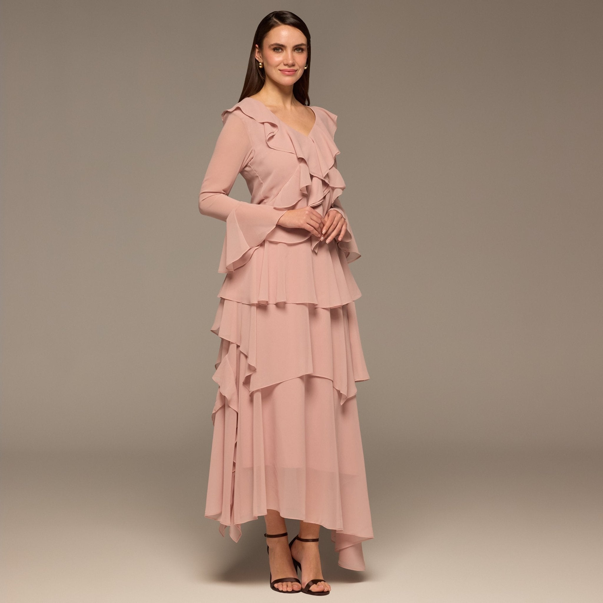 Pink Chiffon Ruffle Top & Skirt Set - shopaleena