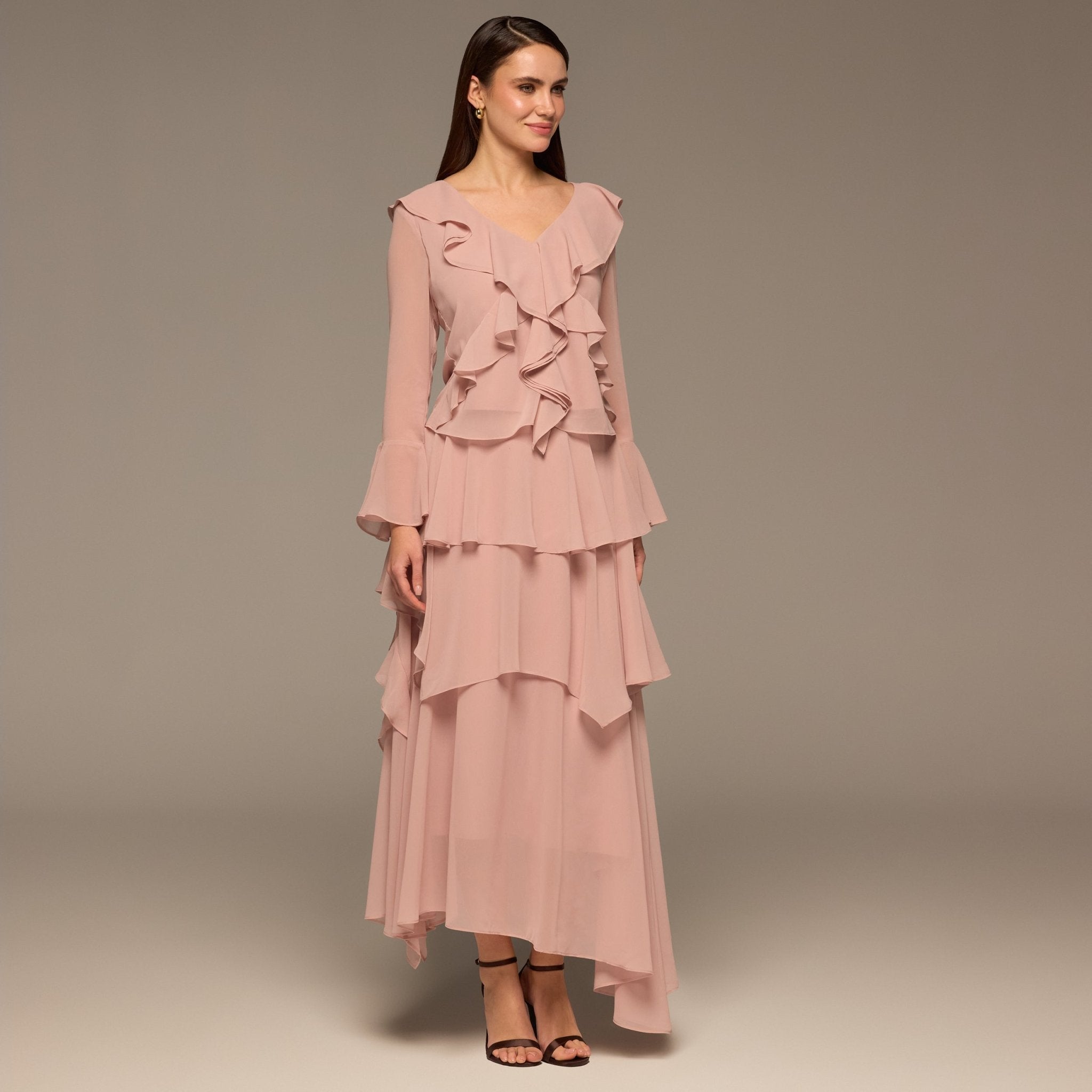 Pink Chiffon Ruffle Top & Skirt Set - shopaleena