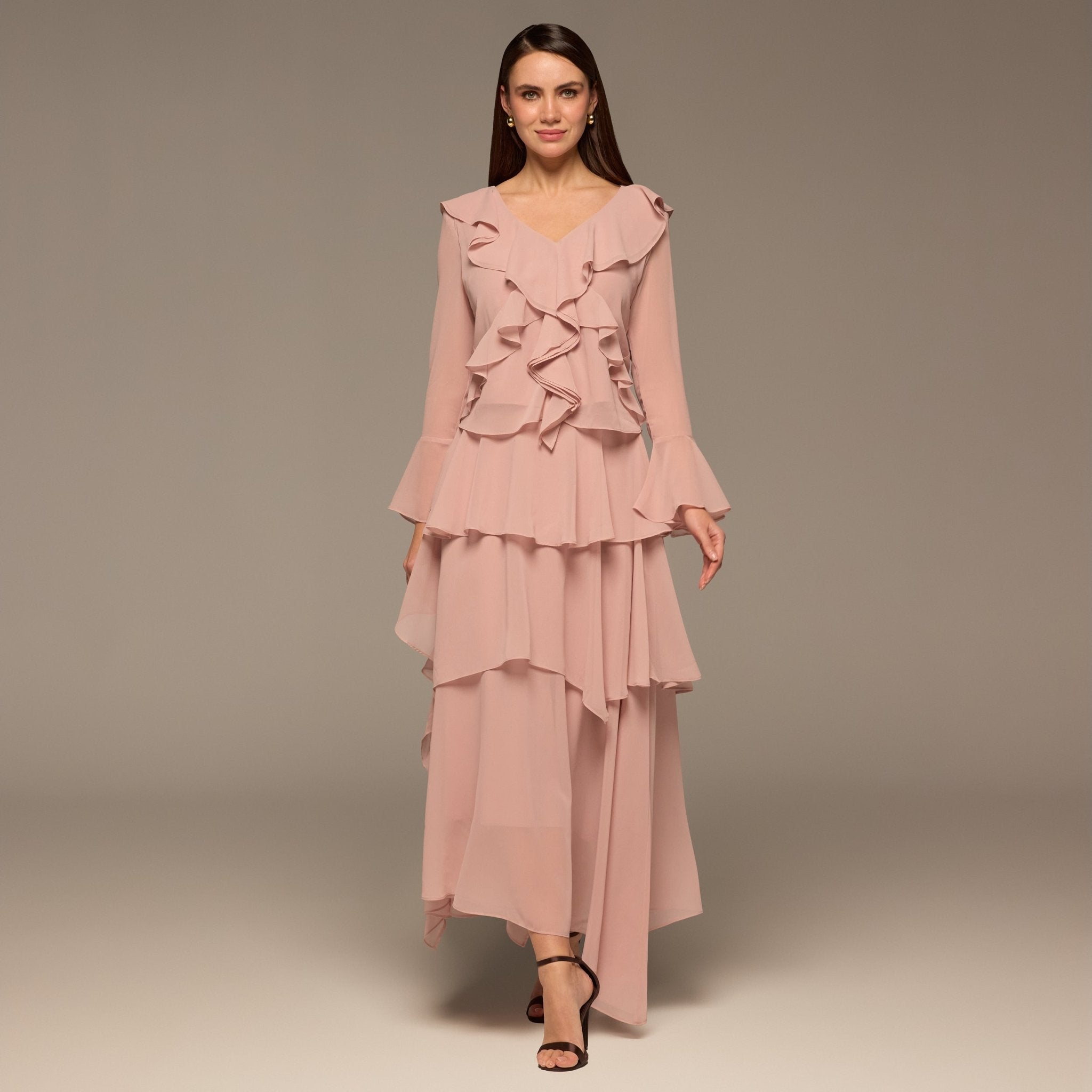 Pink Chiffon Ruffle Top & Skirt Set - shopaleena
