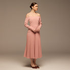 Pink Crepe & Chiffon Pleated Maxi Dress - shopaleena