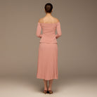 Pink Crepe & Chiffon Pleated Maxi Dress - shopaleena