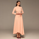 Pink Crepe Draped Asymmetric Neck Maxi Dress - shopaleena