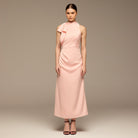 Pink Crepe Satin Draped Maxi Dress - shopaleena