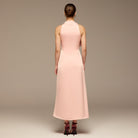 Pink Crepe Satin Draped Maxi Dress - shopaleena