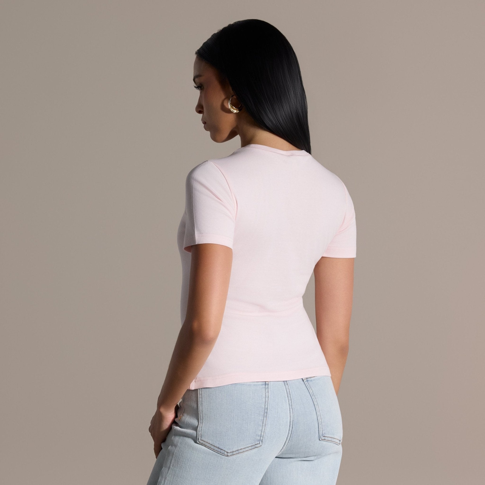 Pink Crew Neck Fitted T-Shirt - shopaleena