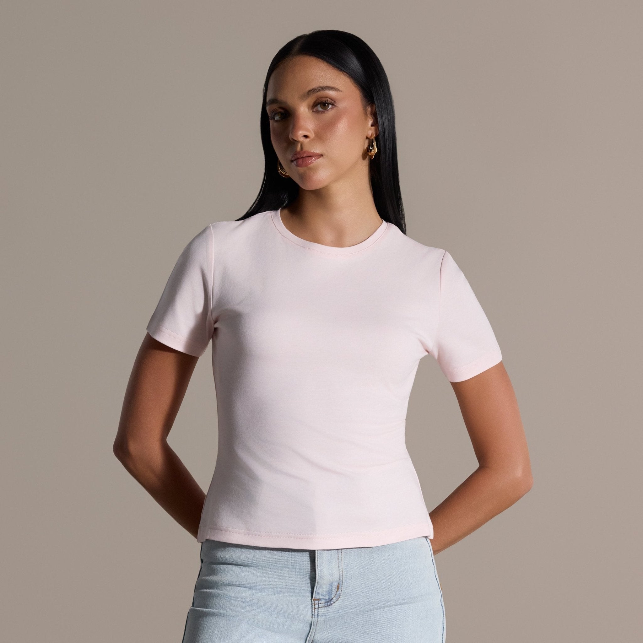 Pink Crew Neck Fitted T-Shirt - shopaleena