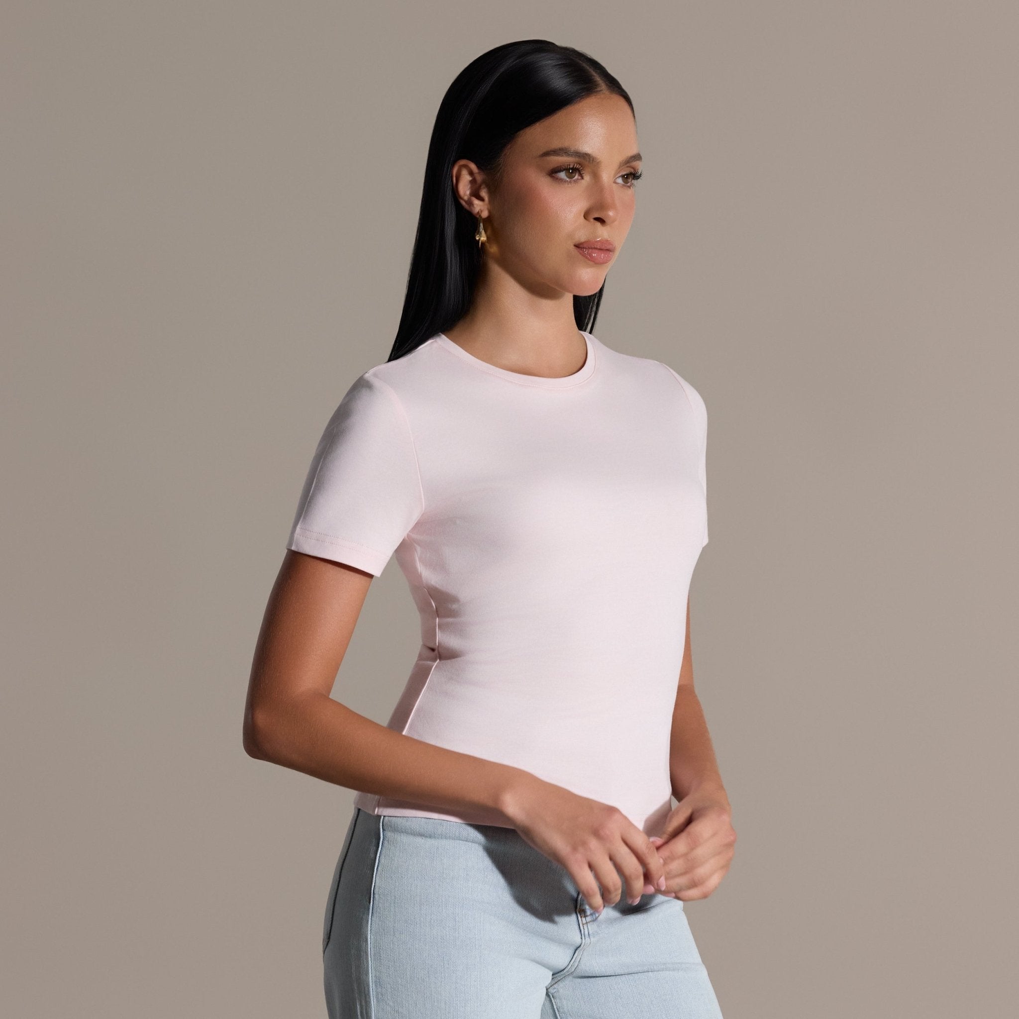 Pink Crew Neck Fitted T-Shirt - shopaleena
