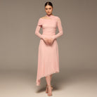 Pink Diagonal Neck Tulle Maxi Dress - shopaleena