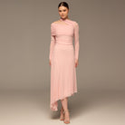 Pink Diagonal Neck Tulle Maxi Dress - shopaleena