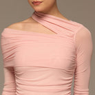 Pink Diagonal Neck Tulle Maxi Dress - shopaleena