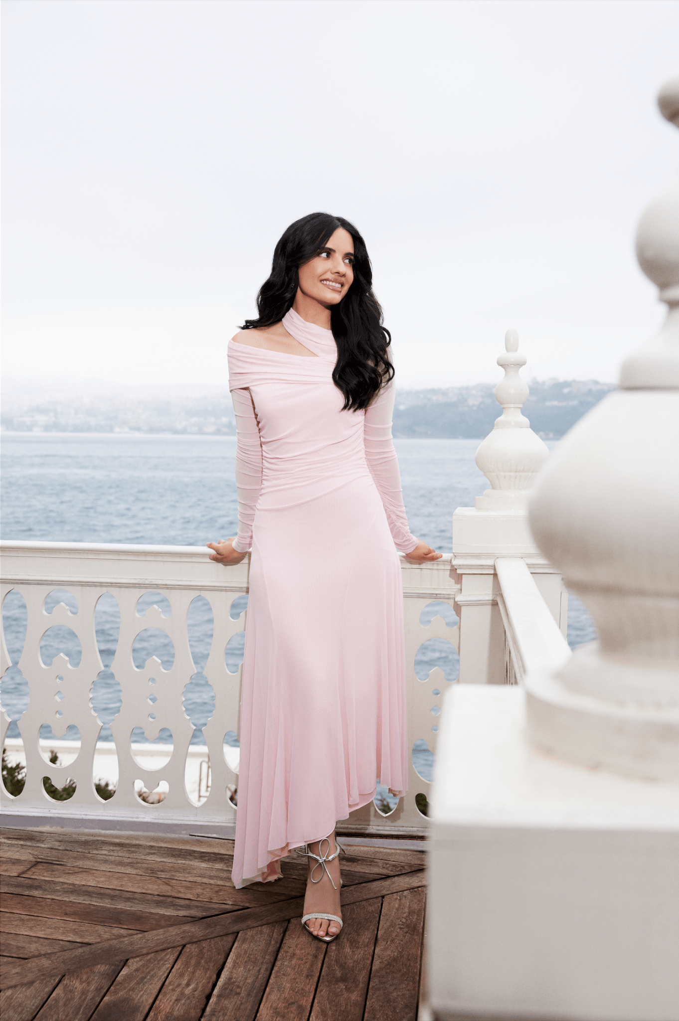 Pink Diagonal Neck Tulle Maxi Dress - shopaleena