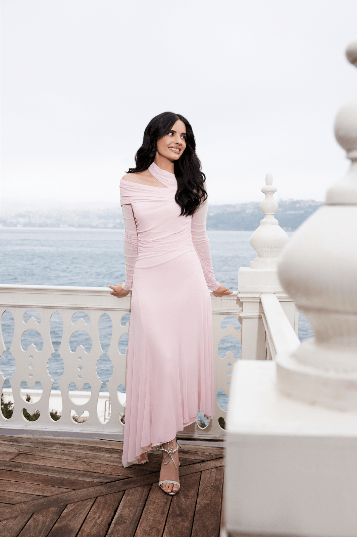 Pink Diagonal Neck Tulle Maxi Dress – shopaleena