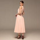 Pink Draped Halter Neck Maxi Dress - shopaleena