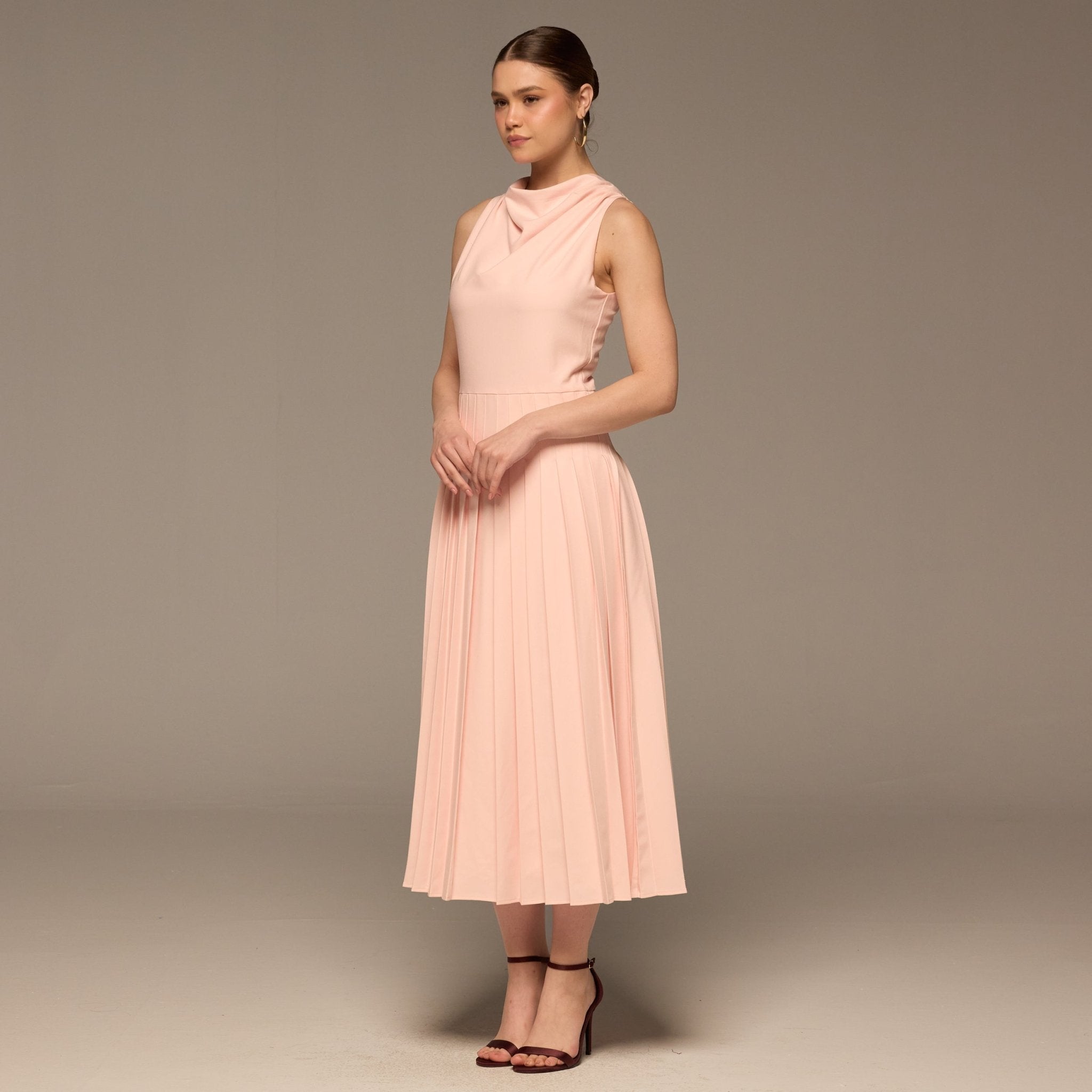 Pink Draped Halter Neck Maxi Dress - shopaleena