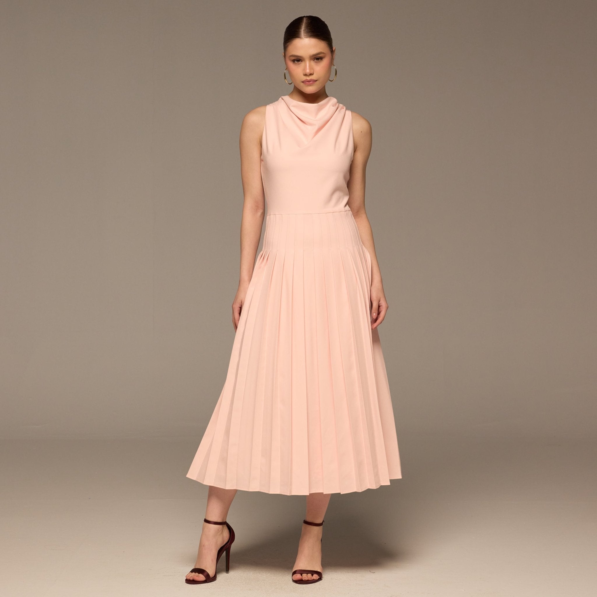 Pink Draped Halter Neck Maxi Dress - shopaleena