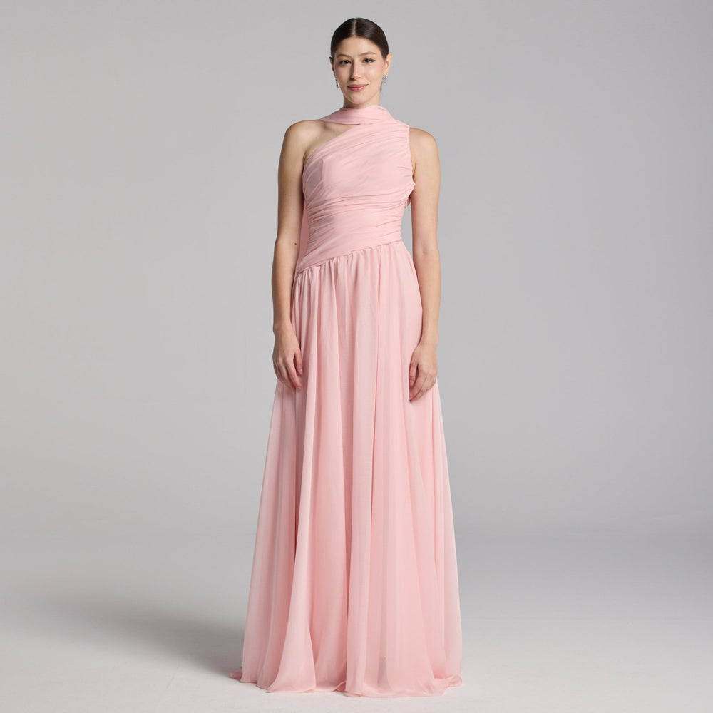 Pink Draped Long One Shoulder Dress - shopaleena