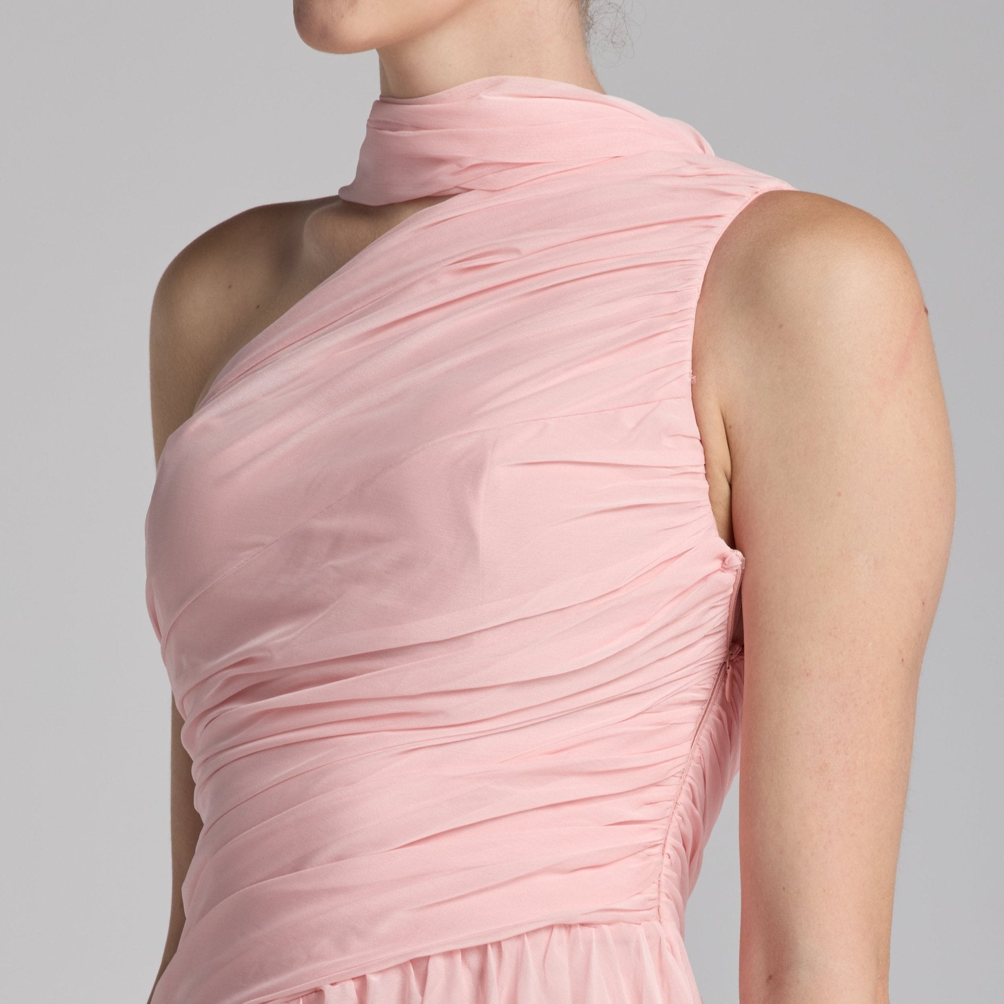Pink Draped Long One Shoulder Dress - shopaleena