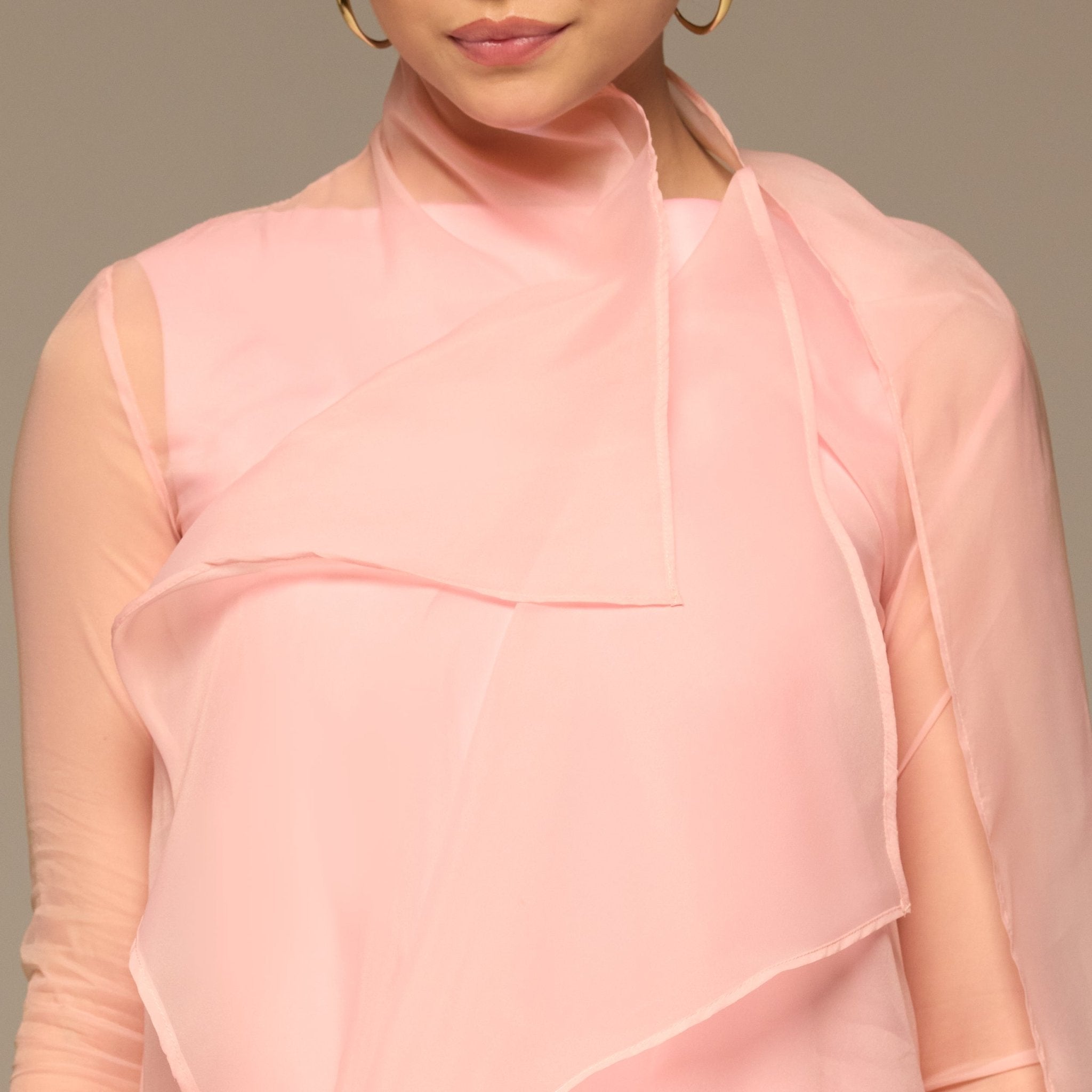 Pink Draped Maxi Dress with Soft Cape Overlay - shopaleena