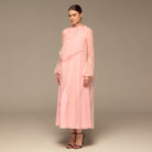 Pink Draped Maxi Dress with Soft Cape Overlay - shopaleena