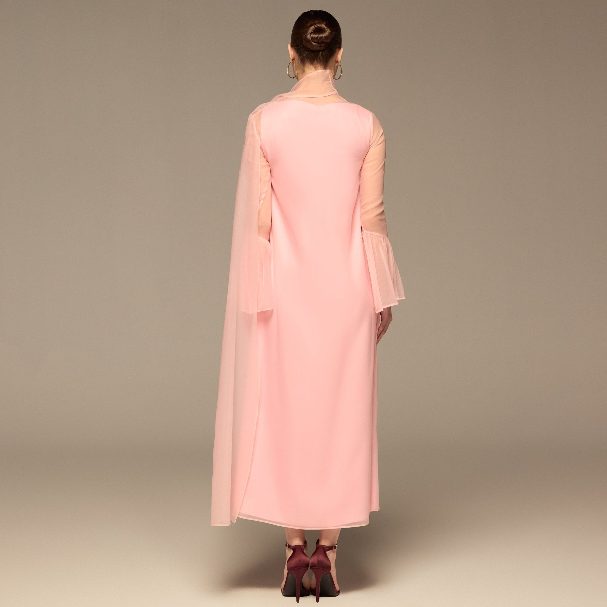 Pink Draped Maxi Dress with Soft Cape Overlay - shopaleena