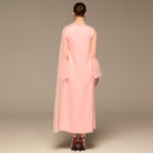 Pink Draped Maxi Dress with Soft Cape Overlay - shopaleena