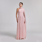 Pink Drapped Long One Shoulder Dress - shopaleena