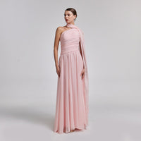 Pink Drapped Long One Shoulder Dress - shopaleena