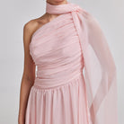 Pink Drapped Long One Shoulder Dress - shopaleena