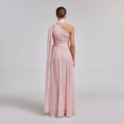 Pink Drapped Long One Shoulder Dress - shopaleena