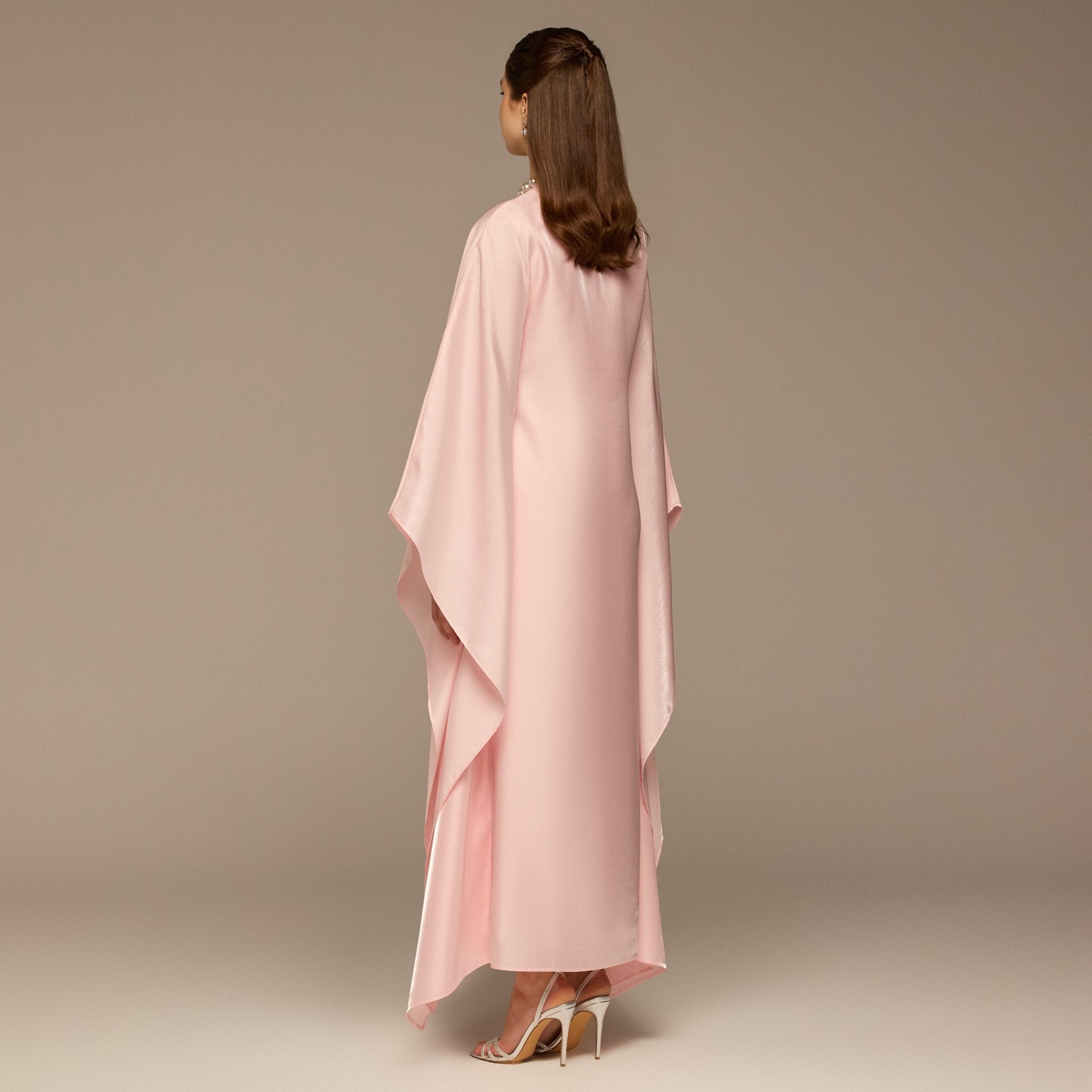 Pink Fitted Maxi Dress with Organza Overlay - shopaleena