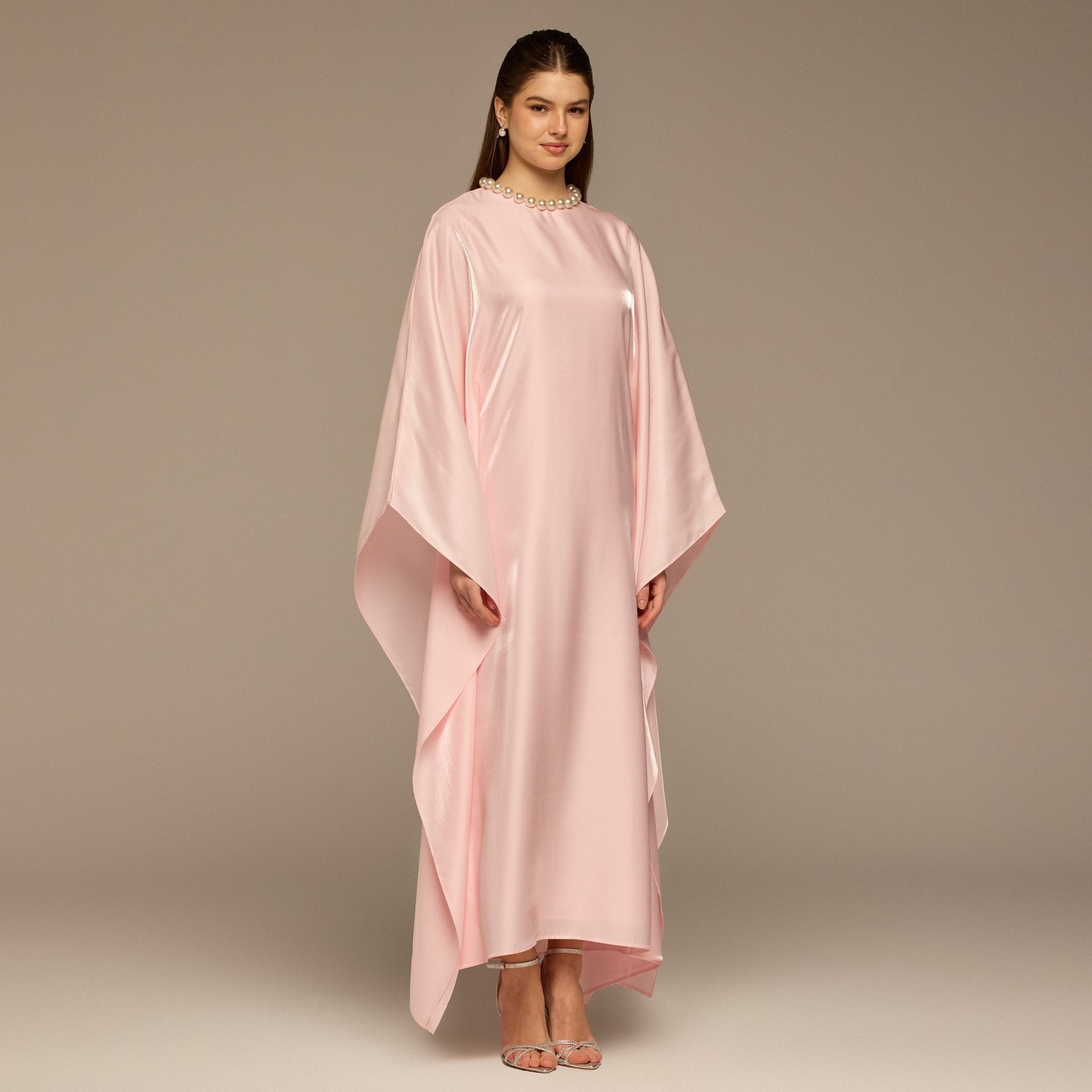 Pink Fitted Maxi Dress with Organza Overlay - shopaleena