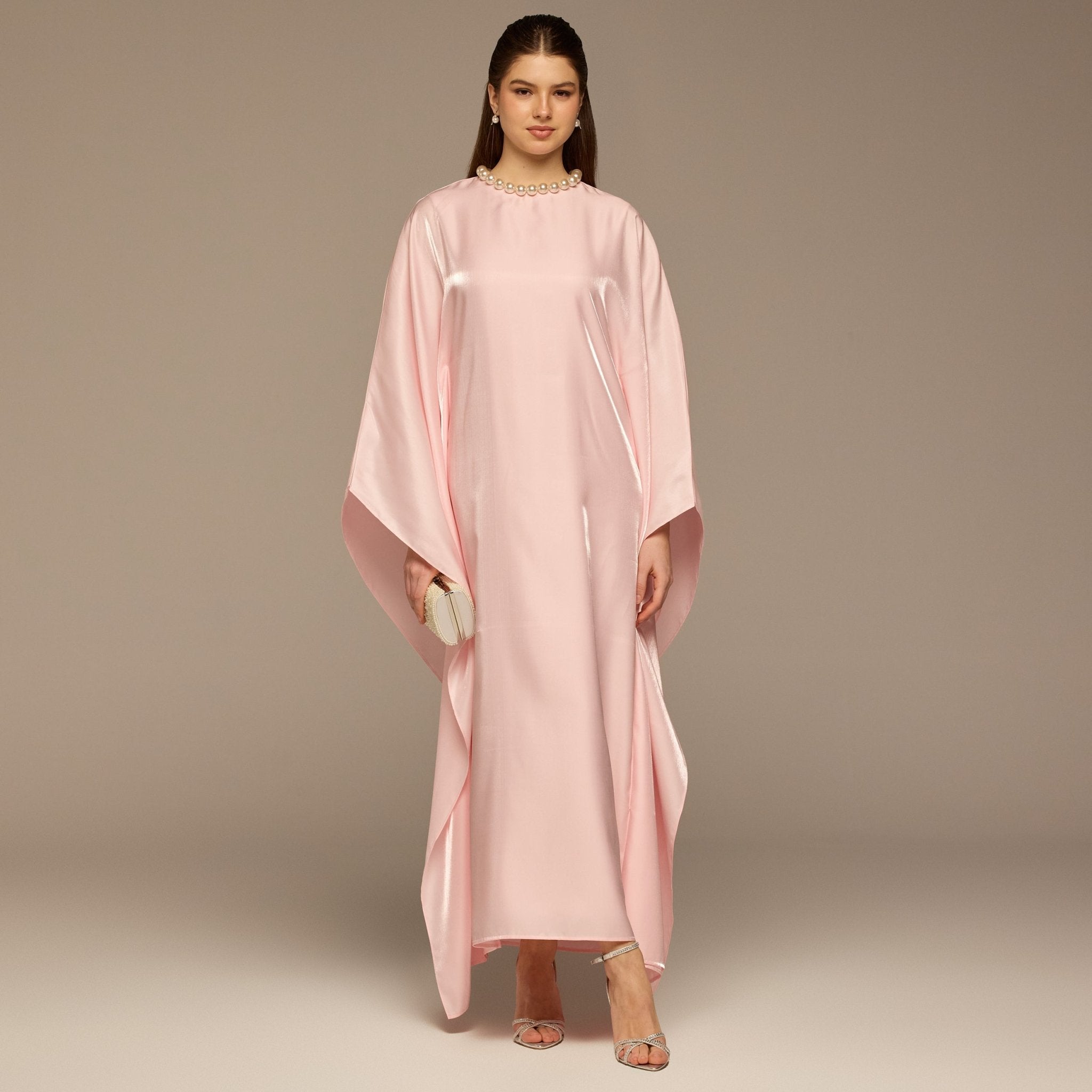 Pink Fitted Maxi Dress with Organza Overlay - shopaleena