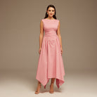 Pink Gathered Pleated Waist Midi Dress - shopaleena