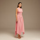 Pink Gathered Pleated Waist Midi Dress - shopaleena