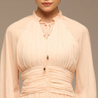 Pink Gathered Waist Chiffon Maxi Dress - shopaleena