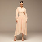 Pink Gathered Waist Chiffon Maxi Dress - shopaleena