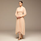 Pink Gathered Waist Chiffon Maxi Dress - shopaleena