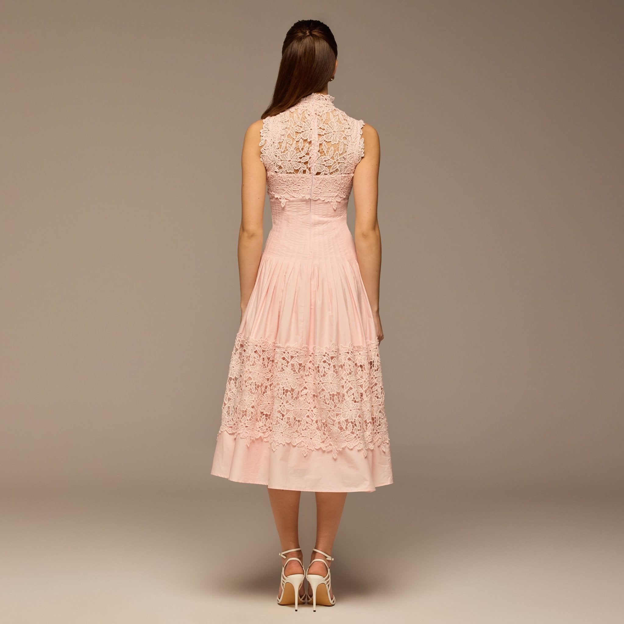 Pink Lace - Paneled Cotton Midi Dress - shopaleena