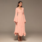 Pink Lapel Neck Button - Front Crepe Dress - shopaleena