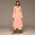 Pink Lapel Neck Button - Front Crepe Dress - shopaleena