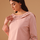 Pink Linen Dress with Embroidered Sleeves - shopaleena